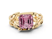 Asscher Cut Leaf Bypass Engagement Ring Setting for a Fancy Pink Lab-Grown Diamond | Yellow Gold