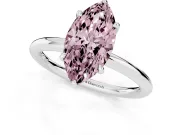 Fancy Pink Marquise Cut Diamond Solitaire Ring Set in White gold with Thin Band and Prong Setting