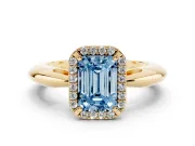 Emerald Cut Halo Engagement Ring Setting for a Fancy Blue Lab-Grown Diamond | Plain Tapered Band | Yellow Gold