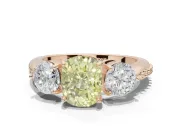 Cushion Cut Three Stone Engagement Ring Setting for a Fancy Yellow Lab-Grown Diamond | Tapered Pave Band | Rose Gold