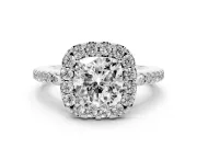 Cushion Cut Pave Halo Engagement Ring Setting | Pave Band | Sterling Silver