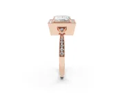 Princess Cut Diamond Halo Engagement Ring Set in Rose gold with Milgrain Pavé Band