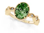 Fancy Green Oval Cut Diamond Milgrain Marquise Twist Band Ring Set in Yellow gold with Prong Setting
