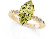 Fancy Yellow Marquise Cut Diamond Solitaire Engagement Ring Set in Yellow gold with Bezel Accents on Beaded Band