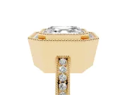 Asscher Cut Diamond Halo Ring Set in Yellow gold with Pavé Band and Milgrain-Edged Prongs
