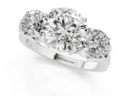 Round Three Stone Engagement Ring Setting | Round Side Stones and Open Baskets | Sterling Silver