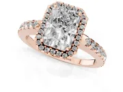 Radiant Cut Halo Engagement Ring Setting | Half Pave Band | Rose Gold
