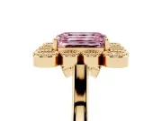 Emerald Cut Milgrain Cluster Halo Engagement Ring Setting for a Fancy Pink Lab-Grown Diamond | Plain Band | Yellow Gold
