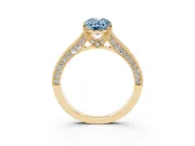 Oval Vintage Hidden Halo Engagement Ring Setting for a Fancy Blue Lab-Grown Diamond | Milgrain Pave Band | Yellow Gold