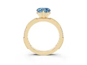 Fancy Blue Heart Cut Diamond Solitaire Ring Set in Yellow gold with Slim Pavé Band and Prong Setting