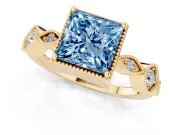 Princess Cut Vintage Milgrain Engagement Ring Setting for a Fancy Blue Lab-Grown Diamond | Yellow Gold