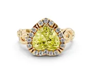 Heart-Shaped Filigree Halo Engagement Ring Setting for a Fancy Yellow Lab-Grown Diamond | Scroll Shoulders | Yellow Gold