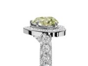 Canary Yellow Heart-Shaped Lab-Grown Diamond Milgrain Halo Solitaire Ring Set in White Gold with Bezel Set Side Stones and Pavé Band