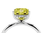 Fancy Yellow Princess Cut Diamond Solitaire Engagement Ring Set in White gold with Prong Setting and Polished Band