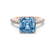 Asscher Cut Hidden Halo Pave Engagement Ring Setting for a Fancy Blue Lab-Grown Diamond | Claw Prongs | Rose Gold
