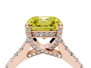 Asscher Cut Hidden Halo Pave Engagement Ring Setting for a Fancy Yellow Lab-Grown Diamond | Claw Prongs | Rose Gold