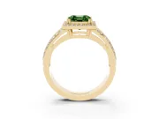 Asscher Cut Halo Engagement Ring Setting for a Fancy Green Lab-Grown Diamond | Two-Row Pave Split Shank | Yellow Gold