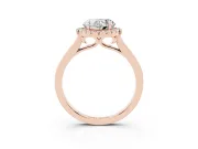 Heart Cut Halo Round Diamond Solitaire Ring Set in Rose gold with Pavé Band and Prong Setting