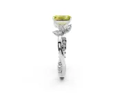Fancy Yellow Emerald Cut Diamond Floral Vine Solitaire Engagement Ring Set in Platinum with Marquise Leaves