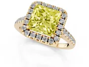 Princess Cut Halo Engagement Ring Setting for a Fancy Yellow Lab-Grown Diamond | Pave Shoulders | Yellow Gold