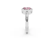 Fancy Pink Oval Cut Diamond Halo Engagement Ring Set in White gold with Plain Split Shank and Prong Setting