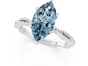 Fancy Blue Marquise Cut Diamond Solitaire Ring Set in White gold with Twisted Band and Bead Prong Setting