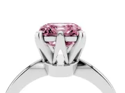 Fancy Pink Asscher Cut Diamond Solitaire Engagement Ring Set in White gold with Slim Tapered Solitaire Band