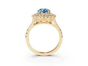 Round Halo Split Shank Engagement Ring Setting for a Fancy Blue Lab-Grown Diamond | Pavé Strands | Yellow Gold