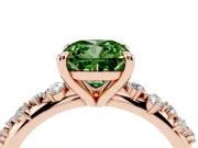 Fancy Green Cushion Cut Diamond Solitaire Vine Band Ring Set in Rose gold with Round Accents and Prong Setting