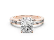 Radiant Cut Diamond Solitaire Ring Set in Rose gold with Channel-Set Baguette Band and Prong Setting