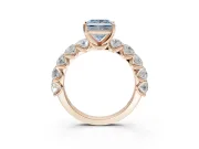 Princess Cut Side Stone Engagement Ring Setting for a Fancy Blue Lab-Grown Diamond | Scalloped Prong Accents | Rose Gold