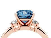 Princess Cut Three Stone Engagement Ring Setting for a Fancy Blue Lab-Grown Diamond | Round Side Stones | Rose Gold