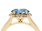 Oval Halo Engagement Ring Setting for a Fancy Blue Lab-Grown Diamond | Plain Polished Band | Yellow Gold