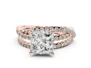 Princess Cut Diamond Solitaire Twist Band Ring Set in Rose gold with Pavé Setting and Prong Head