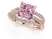 Fancy Pink Princess Cut Diamond Solitaire Twist Band Ring Set in Rose gold with Pavé Setting and Prong Head