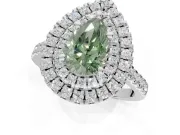 Fancy Green Pear-Shaped Lab-Grown Diamond Double Halo Statement Ring Set in White Gold with Pavé Band