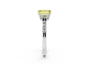 Emerald Cut Side Stone Engagement Ring Setting for a Fancy Yellow Lab-Grown Diamond | Pave Band | Sterling Silver