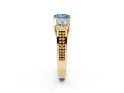 Princess Cut Three Stone Engagement Ring Setting for a Fancy Blue Lab-Grown Diamond | Beaded Shoulders | Yellow Gold