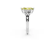 Fancy Yellow Marquise Cut Diamond Three-Stone Ring Set in Platinum with Prong Setting and Classic Band