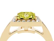 Fancy Yellow Princess Cut Diamond Halo Pavé Engagement Ring Set in Yellow gold with Bezel Setting
