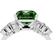 Fancy Green Asscher Cut Diamond Cluster Engagement Ring Set in White gold with Pavé Band and Prong Setting