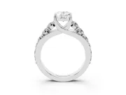 Oval Graduated Side Stone Engagement Ring Setting | Shared Prong Rails | White Gold
