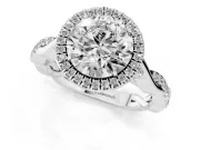 Round Halo Engagement Ring Setting | Pavé Twist Band | Sterling Silver