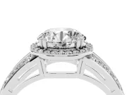 Round Halo Engagement Ring Setting | Two-Row Pave Split Shank | White Gold