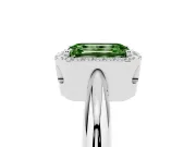Fancy Green Emerald Cut Diamond Halo Engagement Ring Set in Platinum with Plain Split Shank and Prong Setting