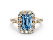 Emerald Cut Floral Halo Engagement Ring Setting for a Fancy Blue Lab-Grown Diamond | Large Round Accents | Yellow Gold