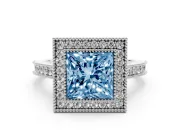 Princess Cut Vintage Milgrain Halo Engagement Ring Setting for a Fancy Blue Lab-Grown Diamond | Bezel Head | Platinum