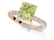 Radiant Cut Hidden Halo Engagement Ring Setting for a Fancy Yellow Lab-Grown Diamond | Pavé Band | Rose Gold