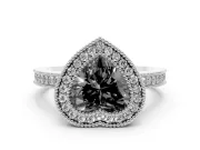 Fancy Black Heart Cut Diamond Round Halo Ring Set in White gold with Pavé Band