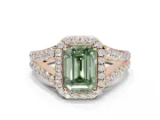 Emerald Cut Halo Pavé Engagement Ring Setting for a Fancy Green Lab-Grown Diamond | Narrow Split Shank | Rose Gold